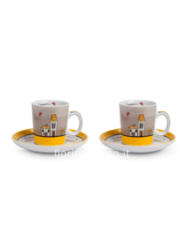 Set 2 Tazze caffè con piattini Le Casette giallo