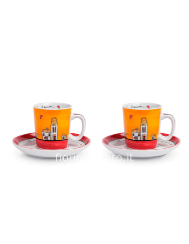 Set 2 Tazze caffè con piattini Le Casette rosso