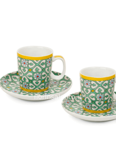 Set 2 Tazze Caffè con Piattini Majorica Verdi